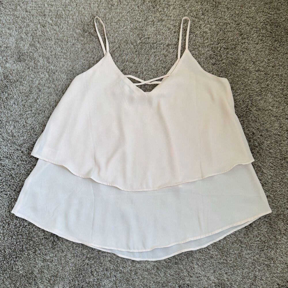 Light Pink Spaghetti Strap V-Neck Ruffle  Tiered Dressy Tank Top Summer Sz Small